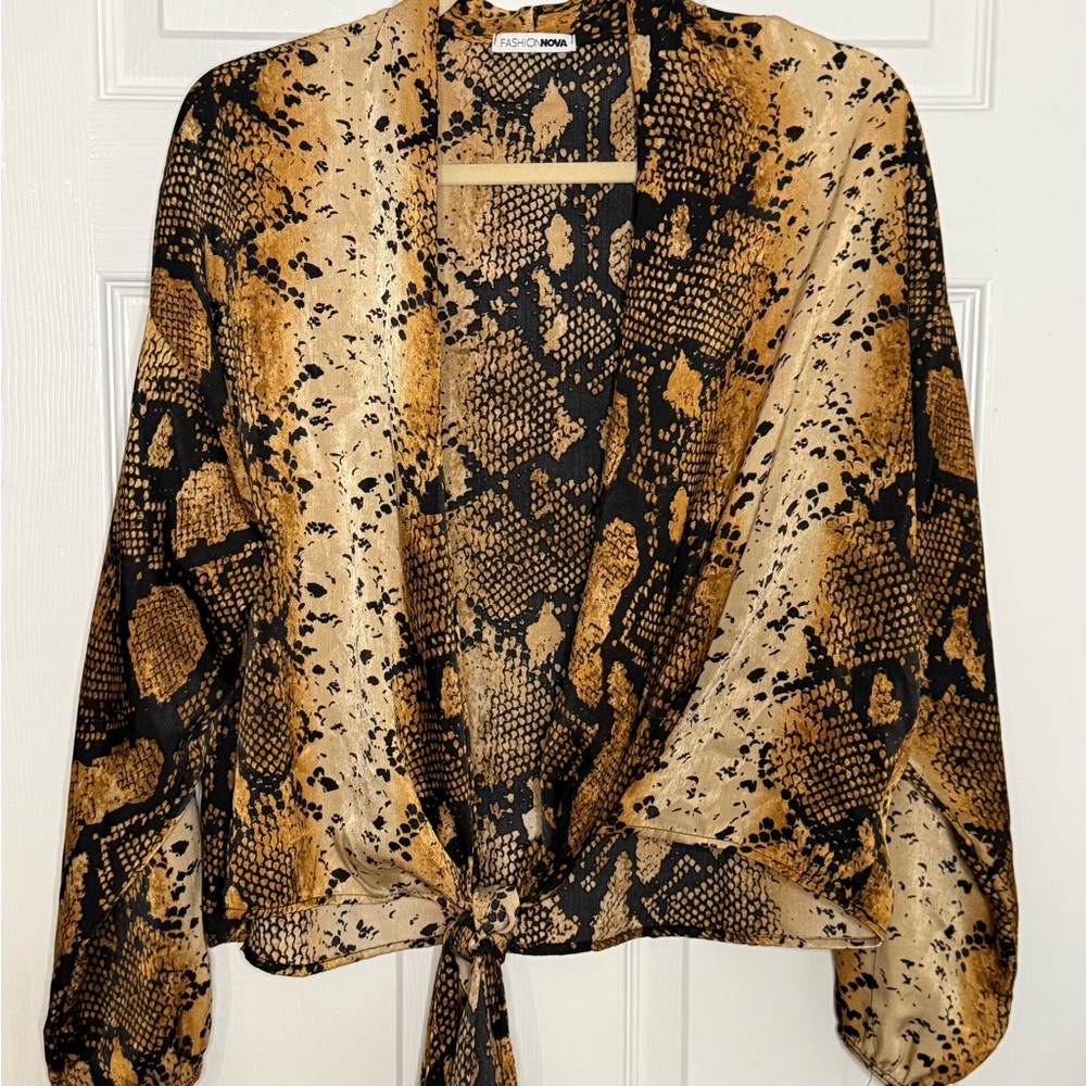 Animal Print Tie-Front Blouse